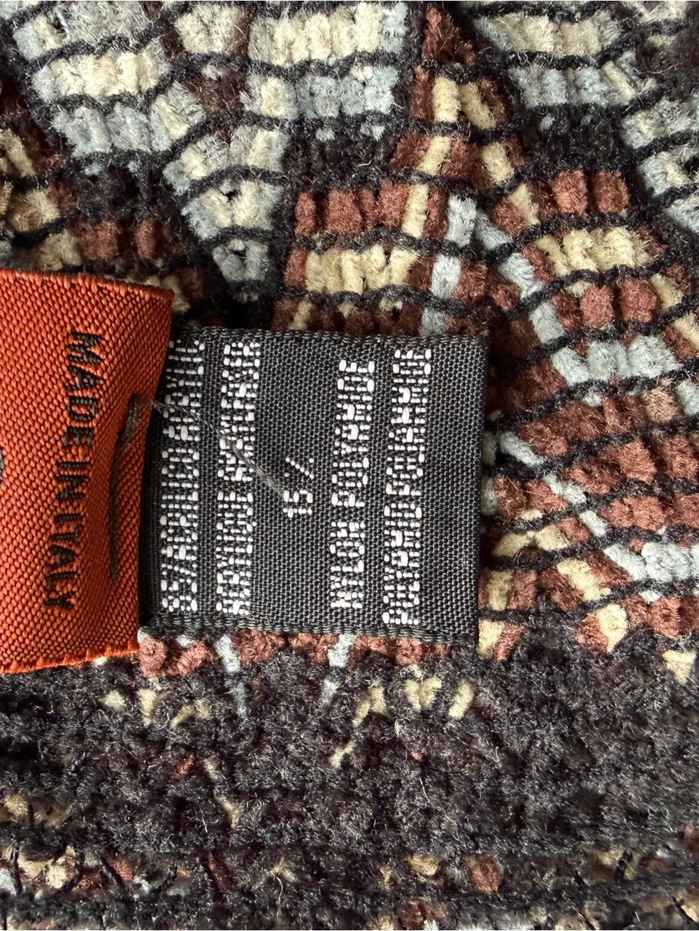 Missoni Italy Knit Chevron Scarf - Brown, Black & Light Blue Zig Zag- 67”